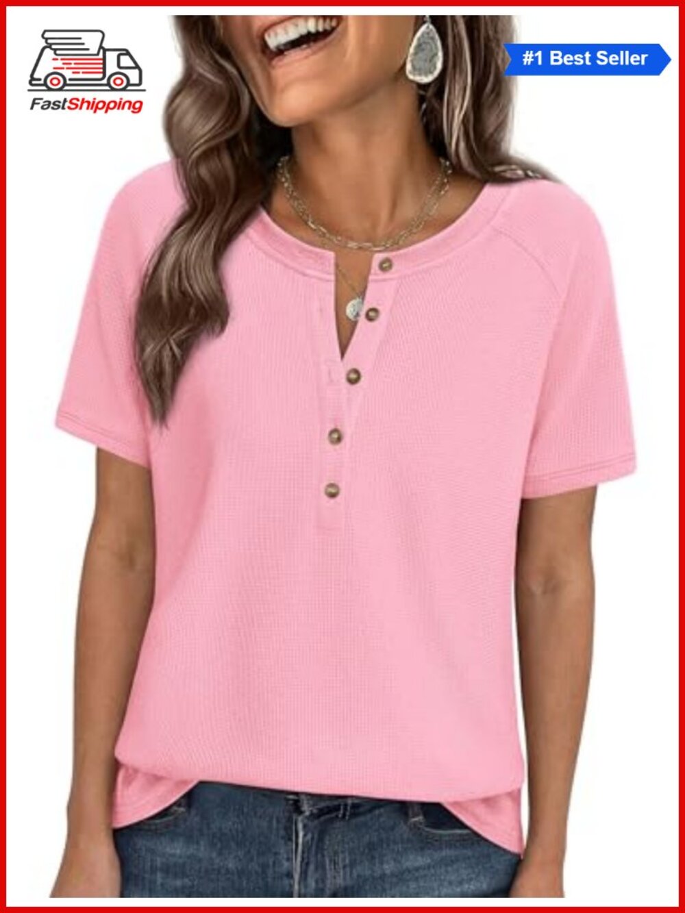 ✨ PRETTYGARDEN Women's Short Sleeve Waffle Knit Henley Shirt